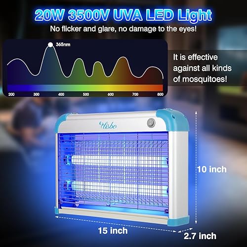 Miniatura 3 de Exterminador eléctrico de insectos, 3000 voltios, potente insecto volador, asesino de moscas de 20 W, atracción de luz azul, máquina de control de