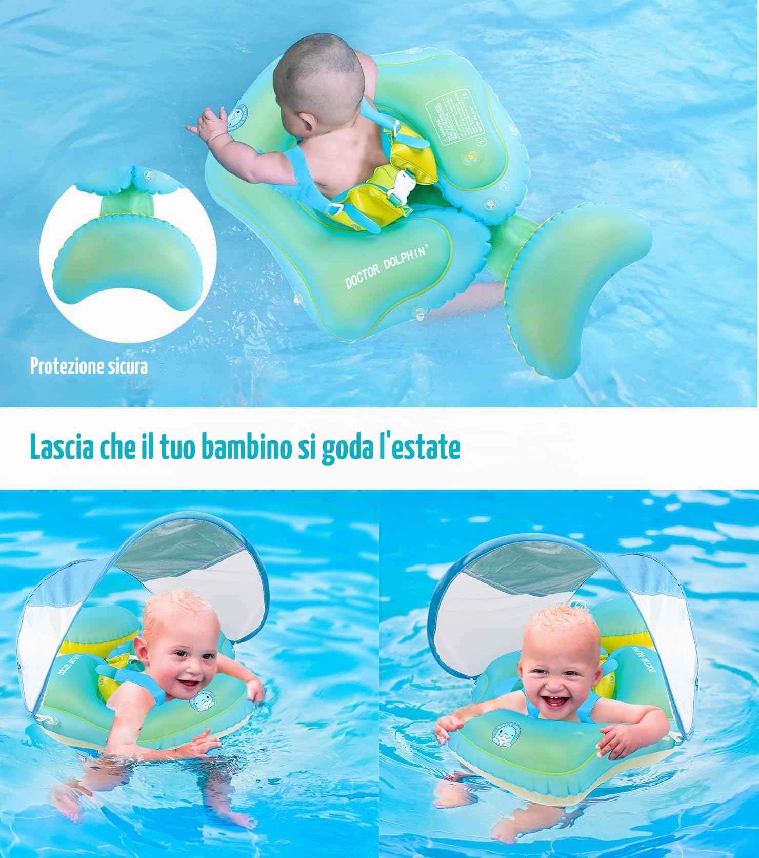 Salvagente per bambini con Sonnenda UPF50+, aiuto per il nuoto per la piscina, galleggiante, sedile di sicurezza regolabile, per bambini da 6 a 36 mesi
