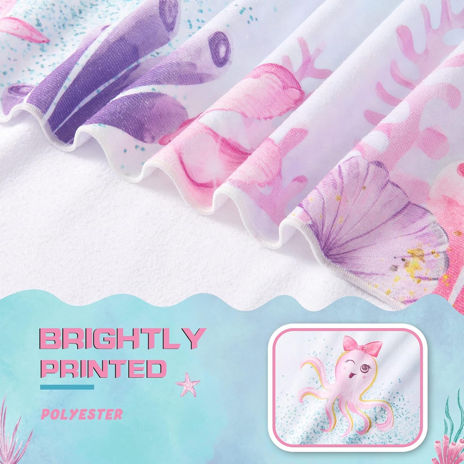 WERNNSAI Mermaid Kids Beach Towel - 30” x 60” Microfiber Mermaid Sand Free Towels for Girls Bath Pool Camping Travel Towel Quick Dry Ultra Absorbent Super Soft Beach Blanket Bath Shower Towel