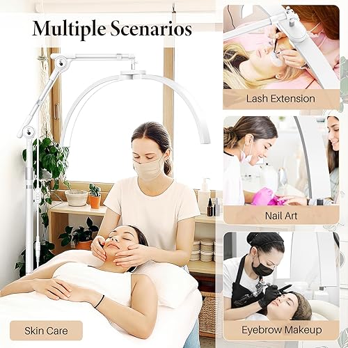 Miniatura 20 de LIONVISON Iluminación de pestañas de media luna: lámpara LED de piso plegable para pestañas - Luz esteticista portátil de 45 W con soporte para Negro