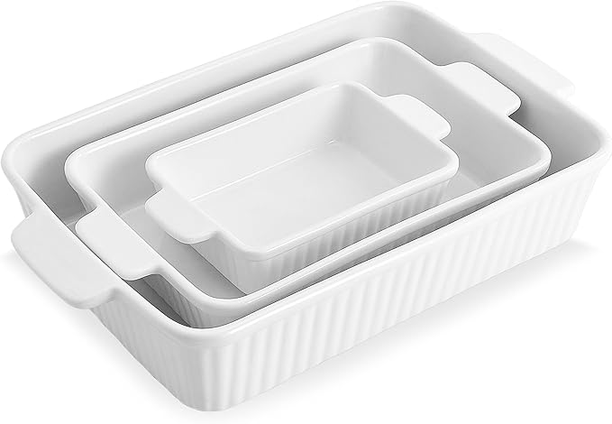 Casserole Dishes Set of 3 for Oven, Porcelain Baking Dishes 13x9 inch, Ceramic Cake Bakeware Set,Kitchen Rectangular Lasagna Pans with Handle