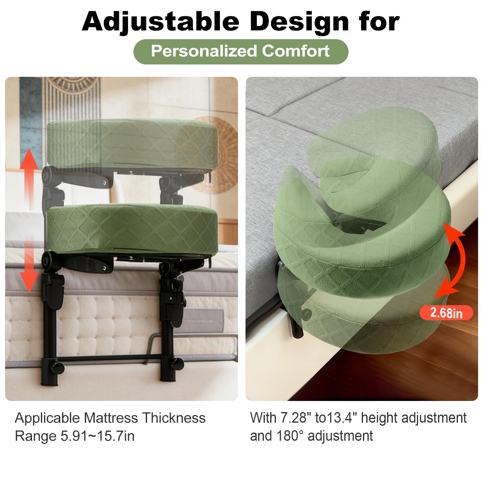 Gererixy Massage Headrest for Bed, Headrest Face Cushion, After Eye Surgery Face Down Pillow with Adjustable Height, Washable Pillowcase(Olive Green) - 4