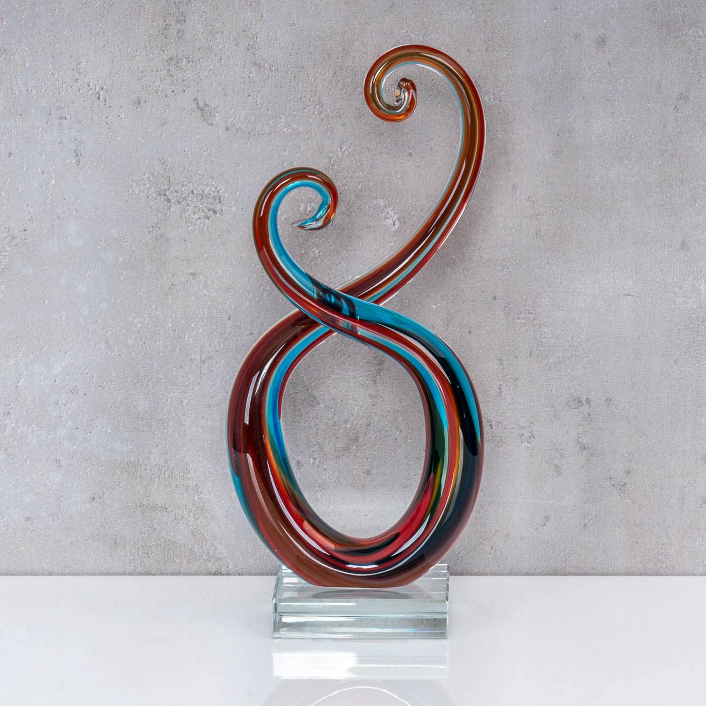 Escultura decorativa de cristal, 28 cm de altura, color azul y rojo