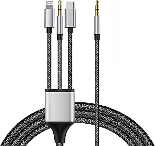 3 in 1 Aux Cord,Lightning to 3.5mm aux Cable for iPhone,USB C to 3.5mm aux Cable,3.3FT Nylon iPhone aux Cord Compatible with iPhone,ipad,All Cellphones,Car,Home Stereo,Speaker,Headphone