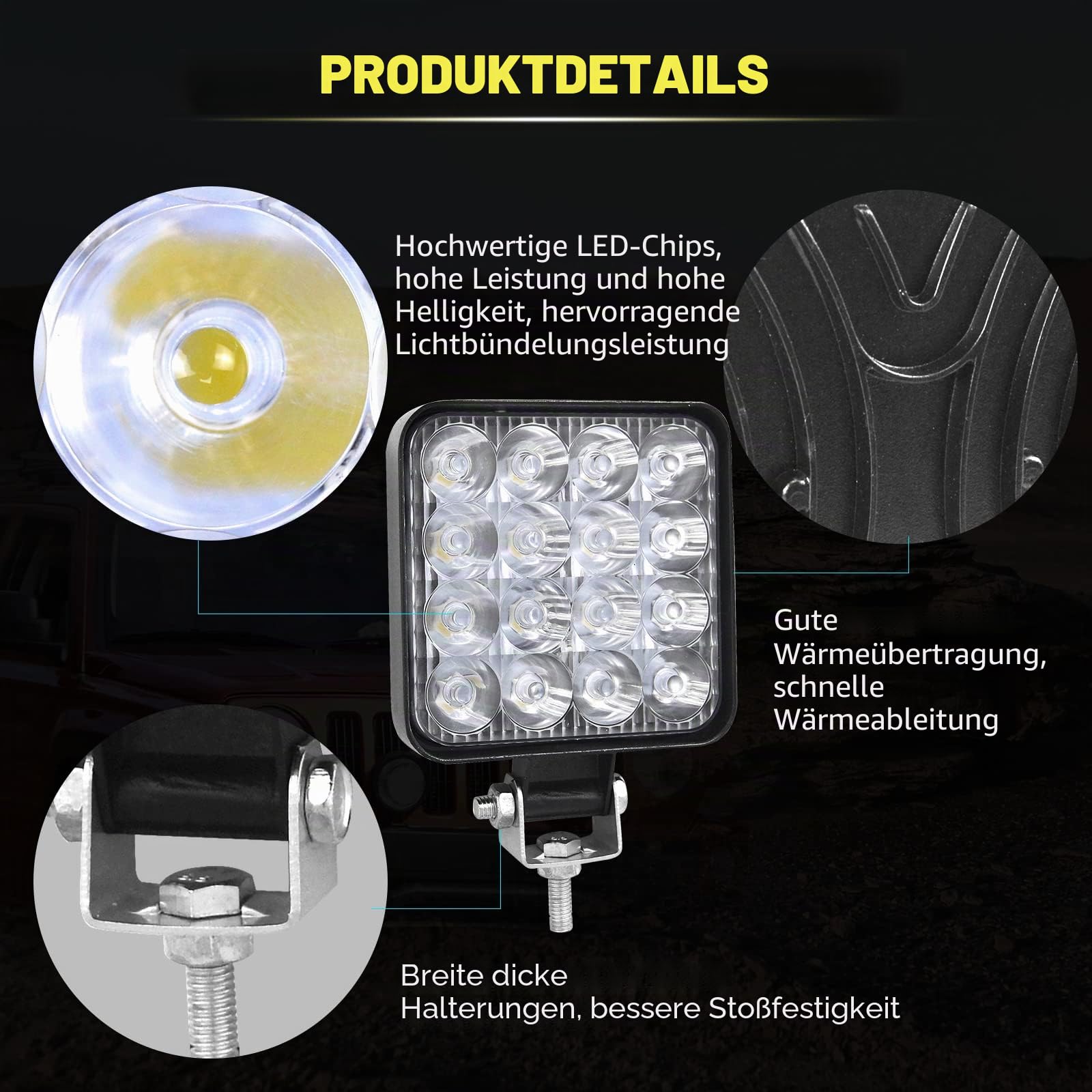 PICAA Mini LED Arbeitsscheinwerfer, 10 Stücke 3.3 Zoll 48W 12V 24V 6000K Weiß Led Nebelscheinwerfer für Auto Offroad 4X4 Traktor LKW