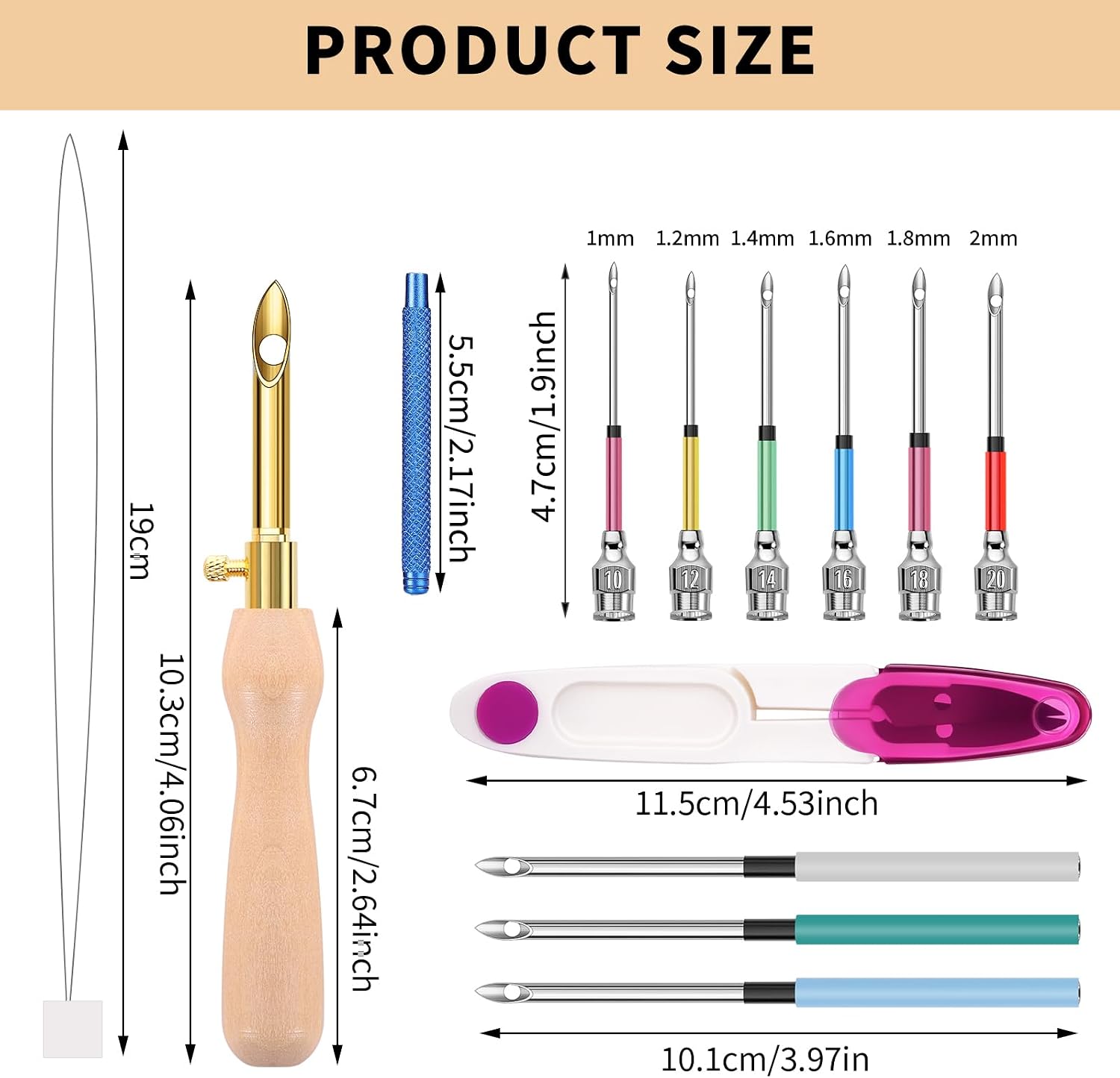 14 Pcs Punch Needle Kit with Storage Box, Adjustable Punch Needle Tool Includes Wooden Handle Embroidery Pen Set Big Eye Needles Punch Needle Ideal for Decoration and Gifts (Pink)