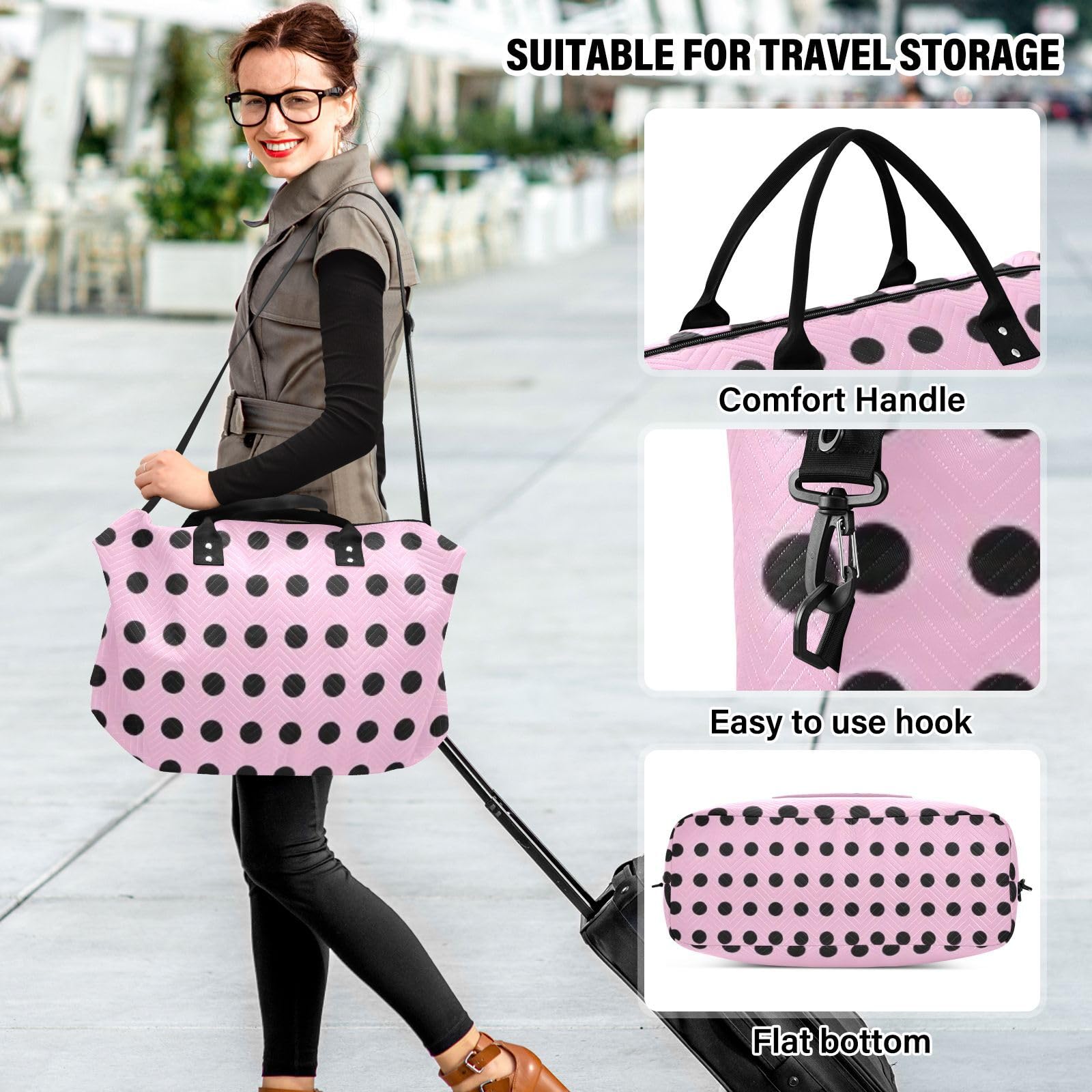 Reisetaschen-Set, große Tasche und Mini-Tasche, Ultraschall, gesteppt, Kulturbeutel, leichte Aufbewahrung, Rouge-Punkte, One Size, Klassisch