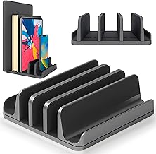Elestoria Multiple Laptop Holder Vertical – Laptop Vertical Stand Holds 5 Devices, Fits All MacBooks Laptops Tablets and Mobiles (up to 17.3”). Closed Upright Vertical Laptop Stand for Desk