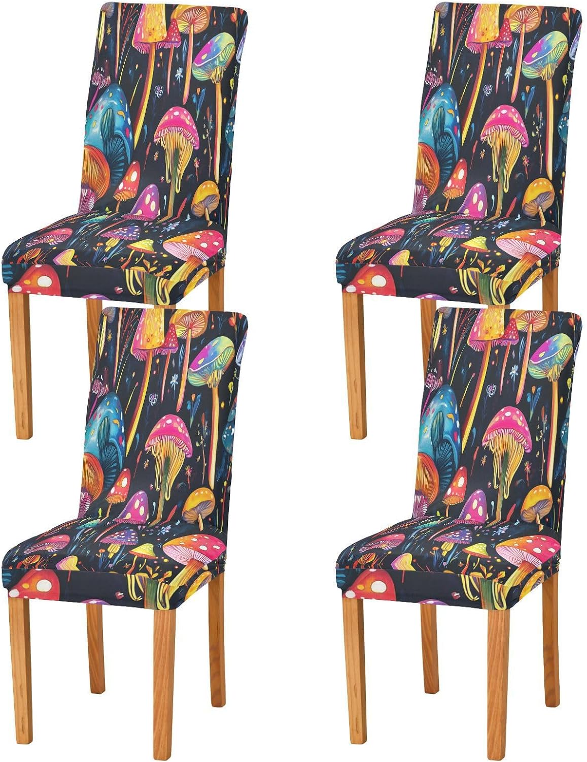 ALAZA Chair Covers for Dining Room, Mushroom Colorful Art Stretch Chair Cover Sets Chair Protector Removable Washable for Ktichen Restaurant Hotel