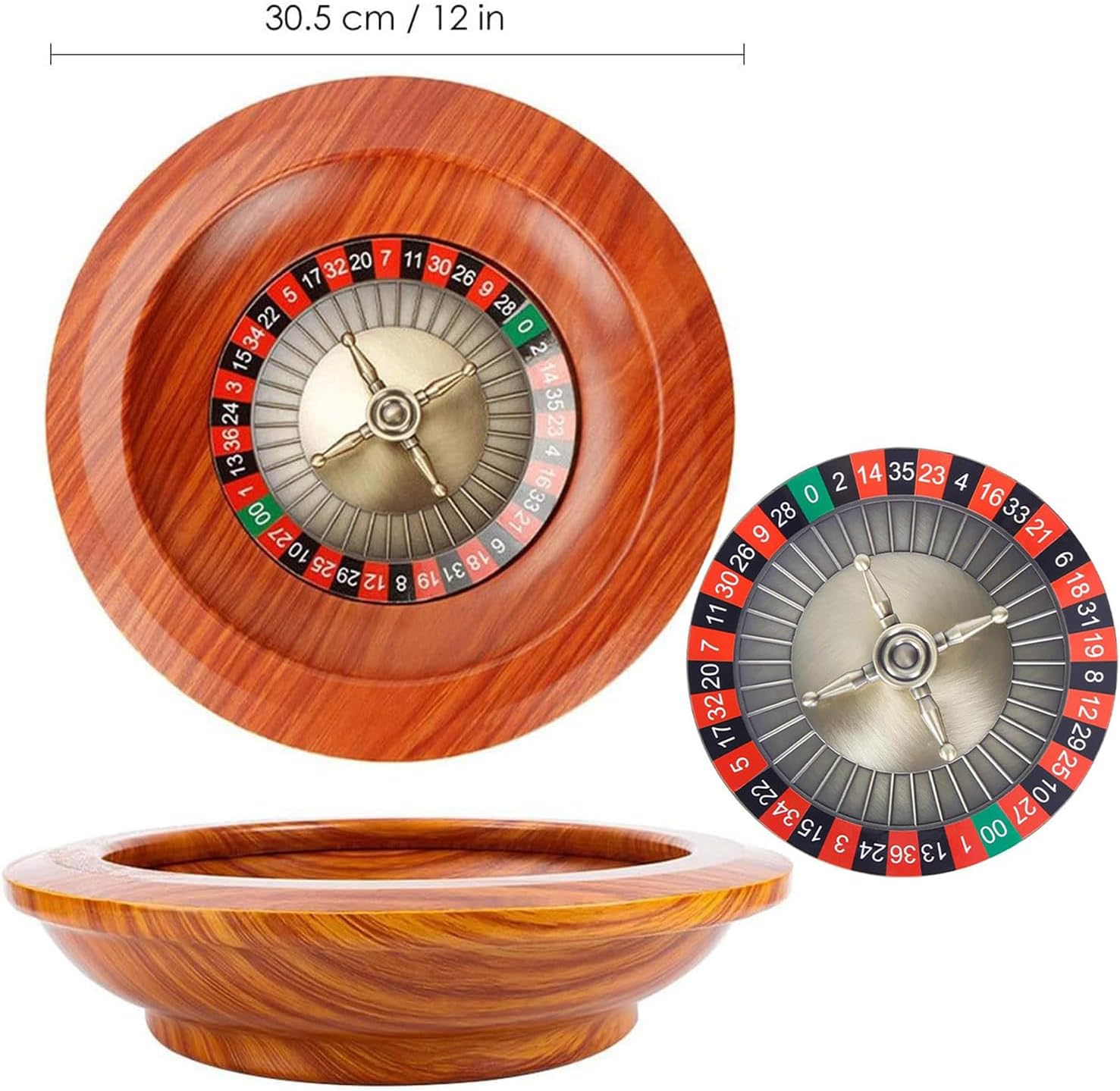 Wooden Roulette Wheel, 12 Inch Casino Roulette Wheel Game Set, Adult Entertainment Roulette Wheel Spins, Digital Dial for Night Party Game and Family Gathering