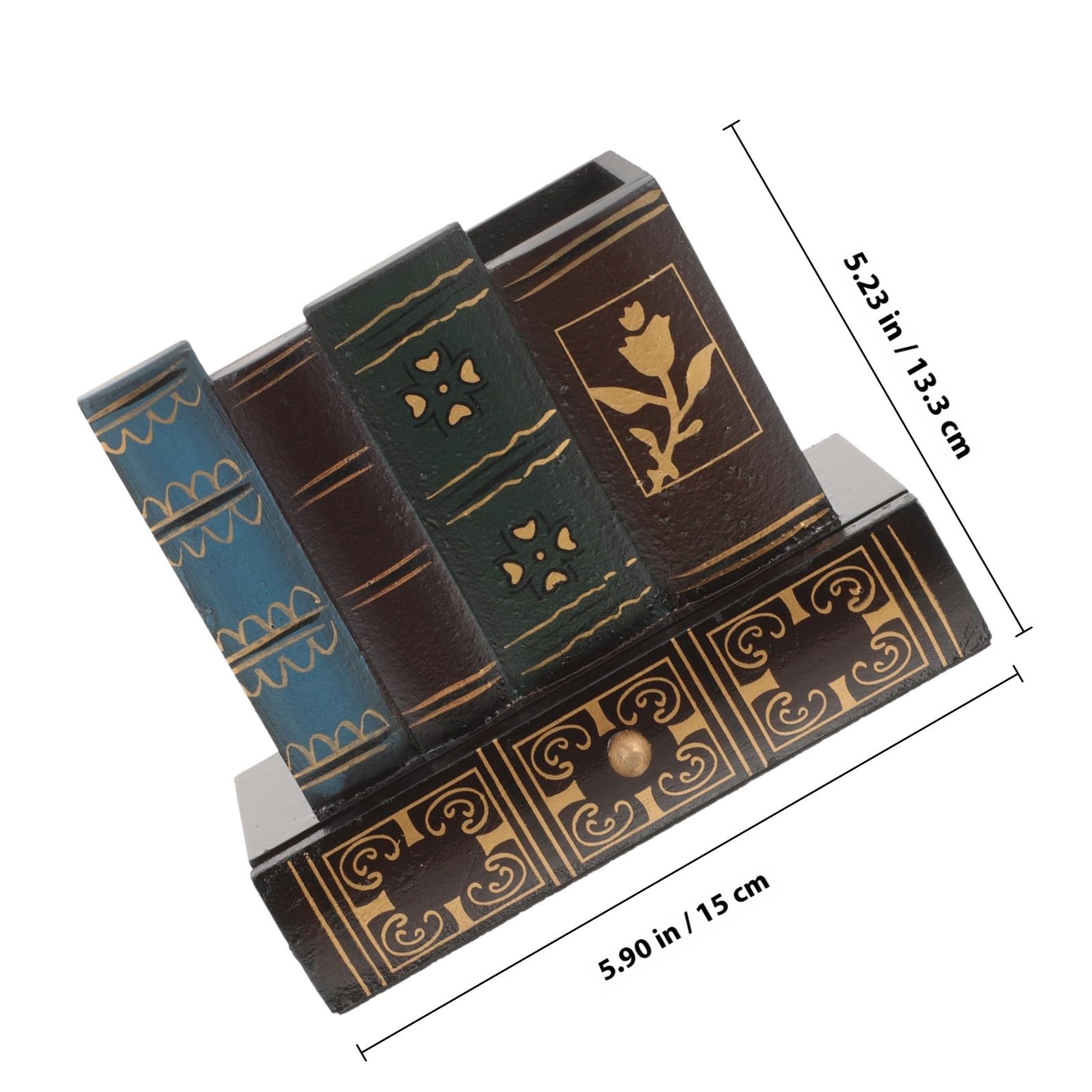 PRETYZOOM Portapenne da Scrivania in Legno Stile Retrò Scomparto a Cassetto, Organizer Porta Cancelleria Multifunzione per Ufficio, Scuola e Casa, Decorazione Creativa a Forma di Libro