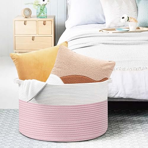 Miniatura 4 de Cestas de almacenamiento rosas para organizar, cesta de manta XXXL de 22 x 22 x 14 pulgadas, para sala de estar, canasta grande de juguetes, cestas