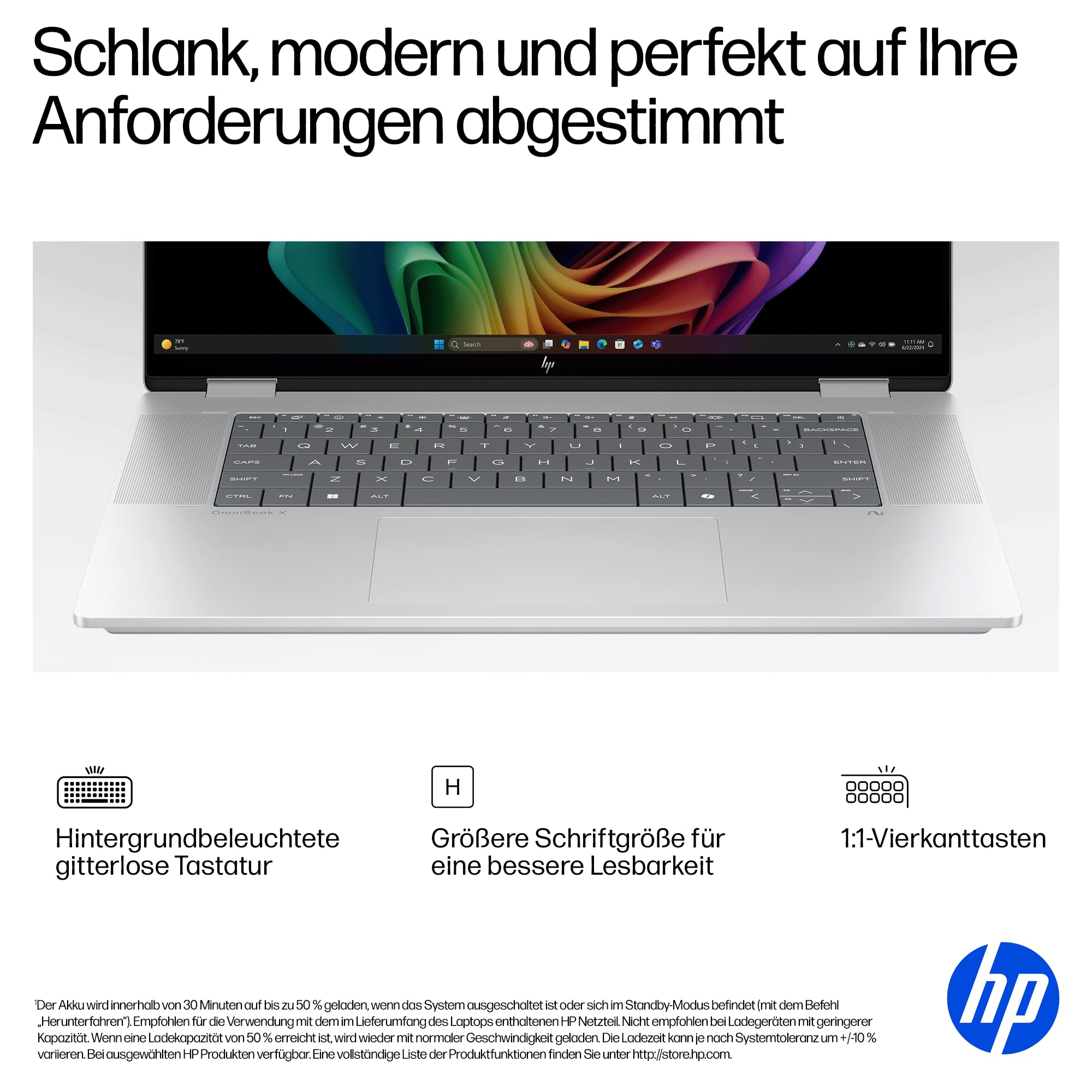 HP OmniBook X Flip 2-in-1 Laptop 16" 2K Touchscreen Intel Core Ultra 5 16GB RAM 1TB Win11 Silber
