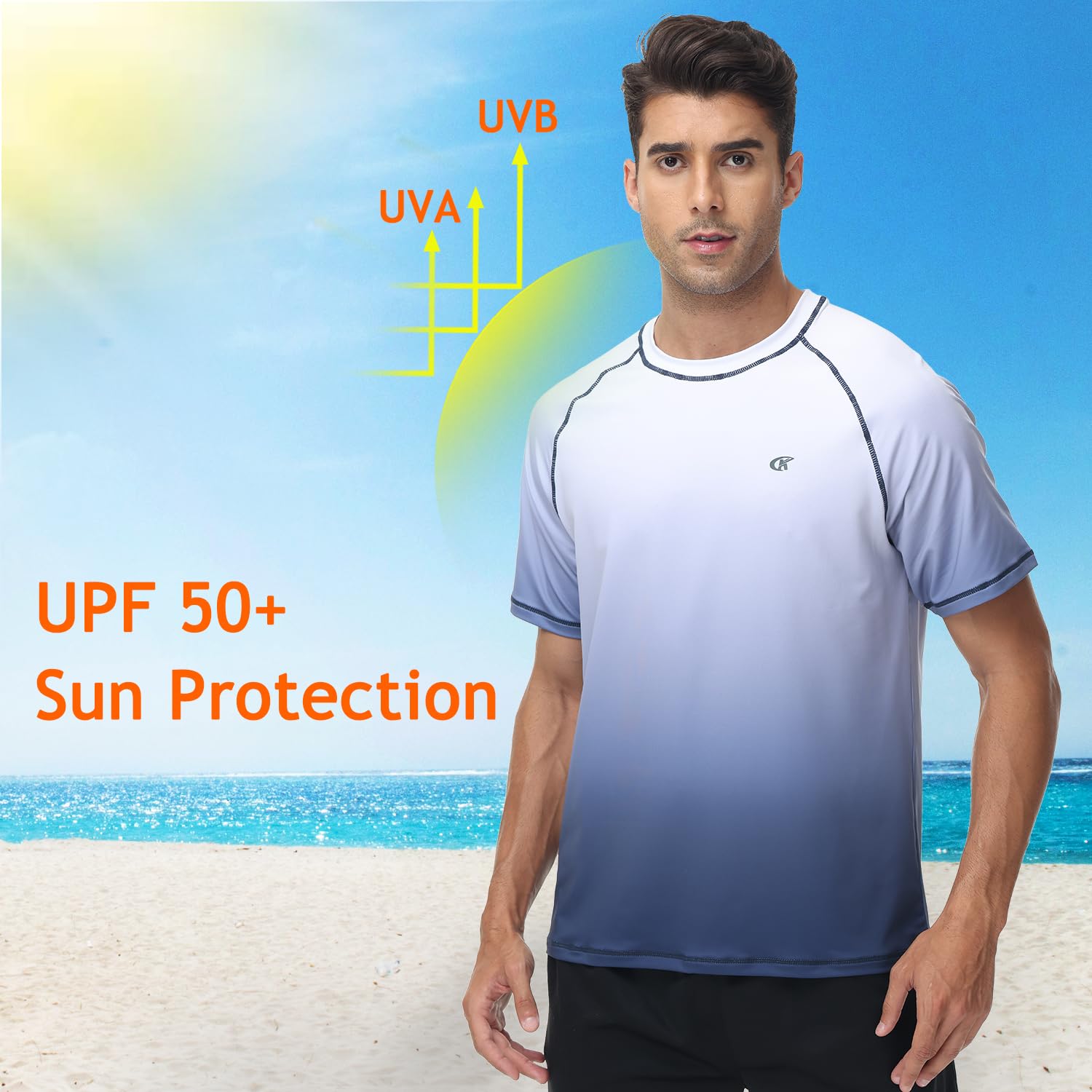 Huayuzh Wassersport-Schwimm-Shirts für Herren, UV-Schutzfaktor 50+, schnelltrocknend, kurzärmelig, Surfen, Laufen, Sport-Top