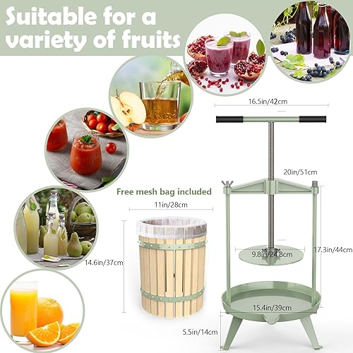 Miniatura 2 de SQUEEZE master Prensa de sidra de vino de frutas, cesta de madera maciza, barra de mango de 4.75 galones18L-T, más estable, exprimidor tradicional
