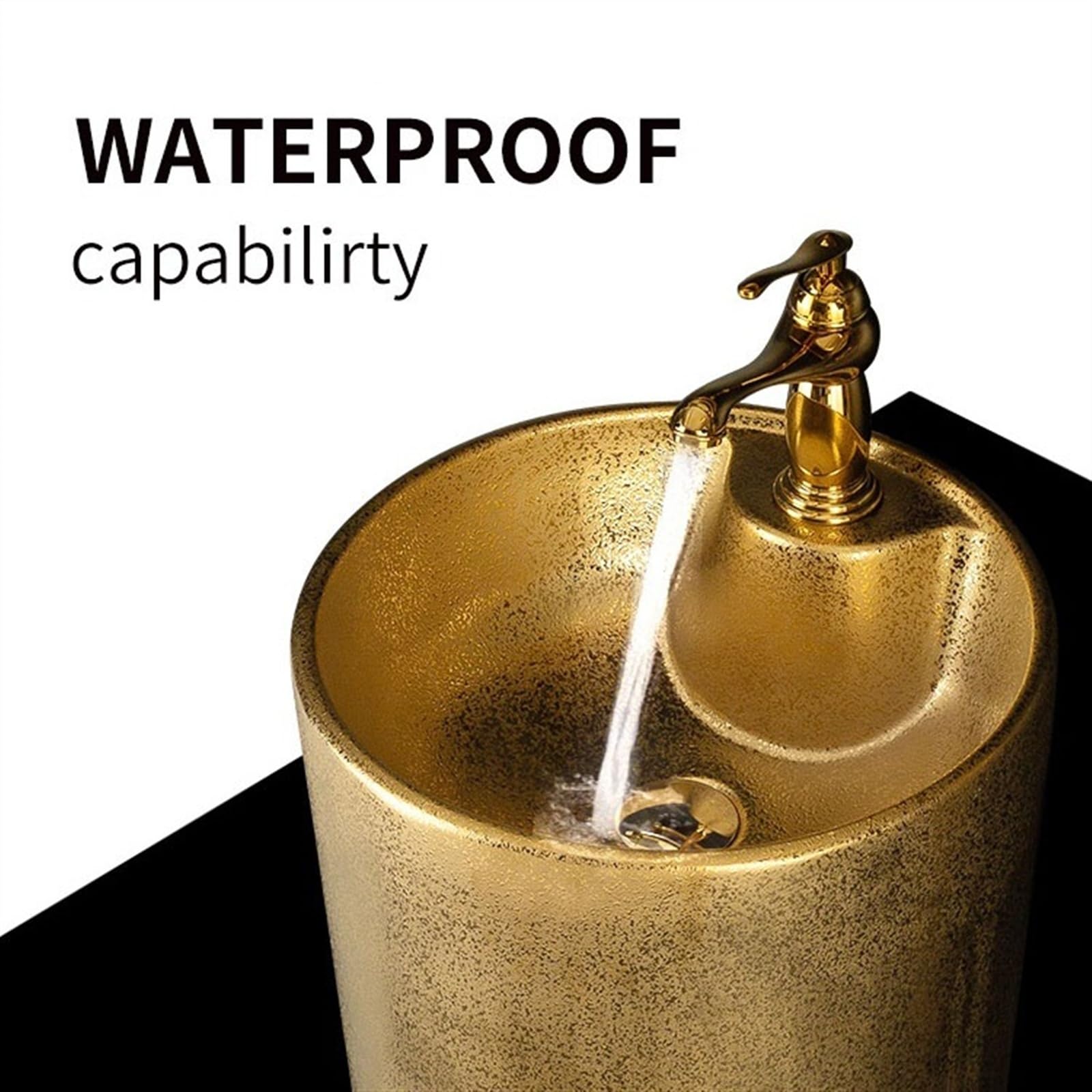 Fregadero dorado con relieve de loto, lavabo de pie galvanizado dorado, fregadero de cerámica de una pieza, talla A, B-One Size