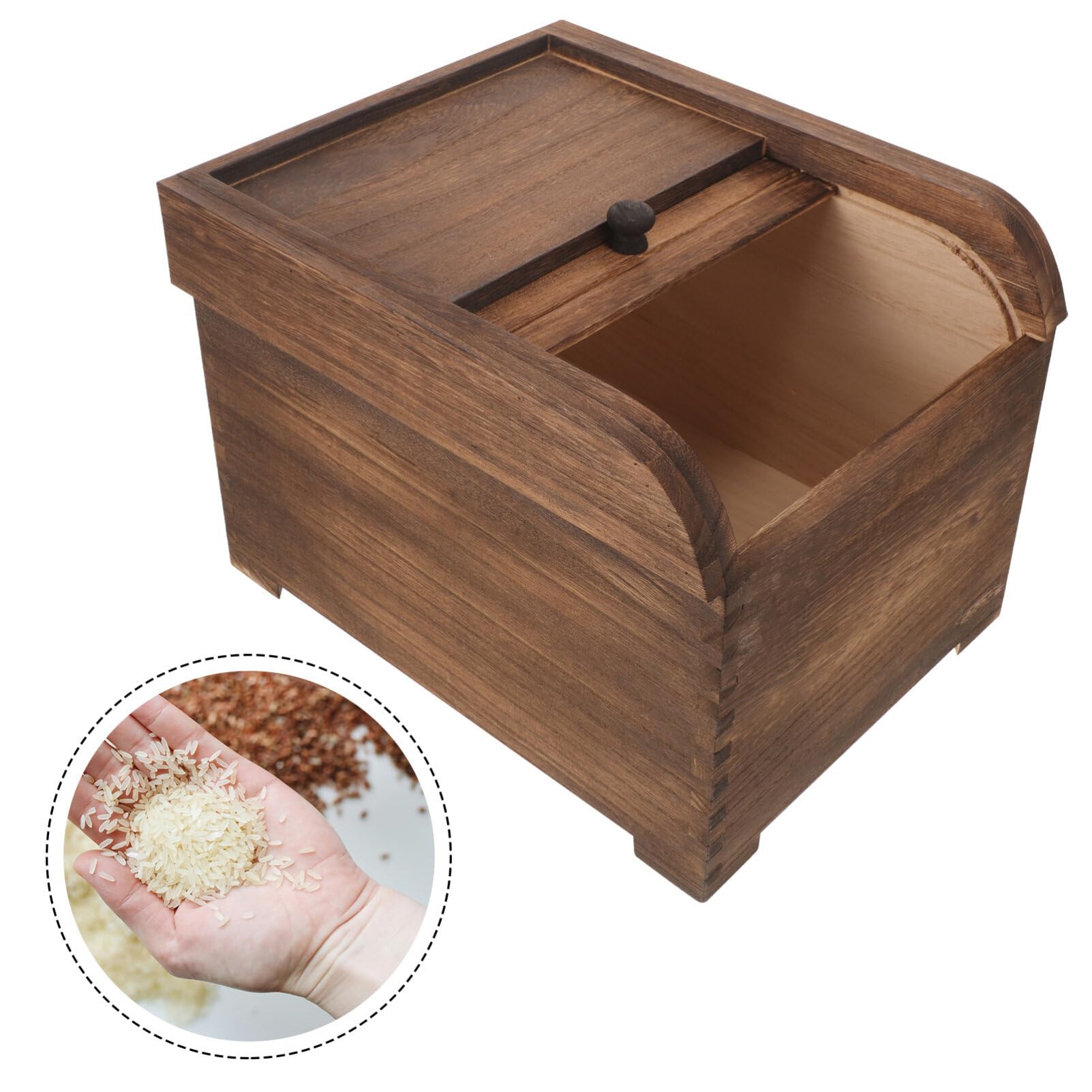 PRETYZOOM Contenedor De Arroz De Madera Multifuncional Caja De Almacenamiento Hermética Para Alimentos Para Granos y Cereales Diseño Moderno y Resistente