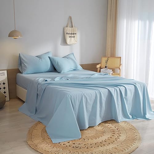 Miniatura 9 de Sábanas de tamaño individual color azul grisáceo, juego de sábanas y fundas de almohada de 3 piezas de lujo para hotel, sábanas refrescantes de