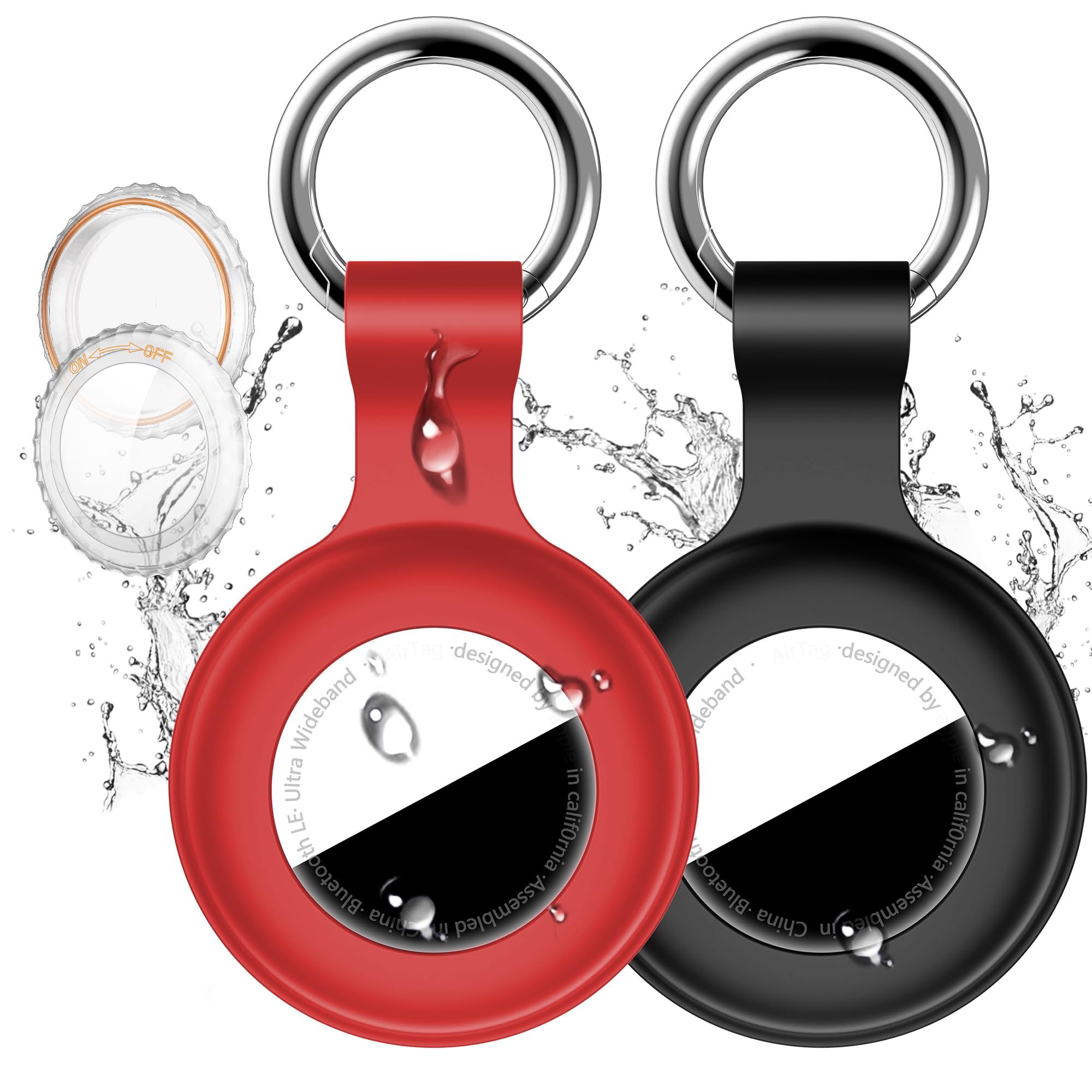 2 Pack Compatible with Apple Airtag Holder with Keychain,IPX8 Waterproof GPS Cover for Air-Tags Shockproof [Anti-Scratch] Item Finders Case for Pets,