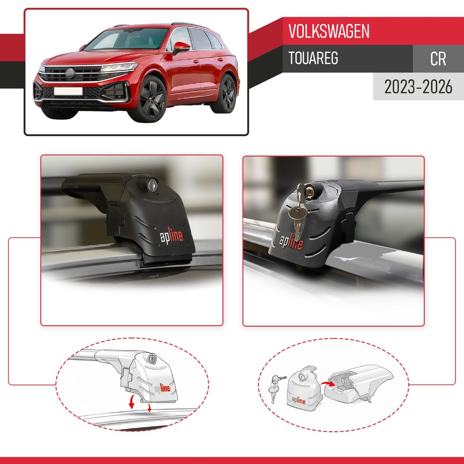 Compatible avec VW Touareg 2023-2025 ACE-2 Barres de Toit Railing Porte-Bagages de Voiture Noir Aluminium 2 Barres