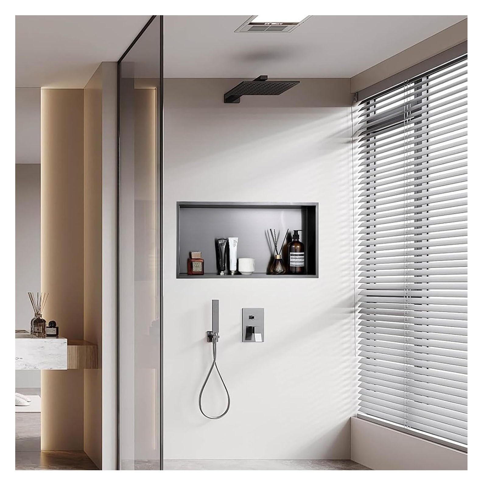 Matte Black Nickel Recessed Shower Caddy Embedded Niche Single Shelf for Waterproof Lighting Bathroom Storage for Home Improvement