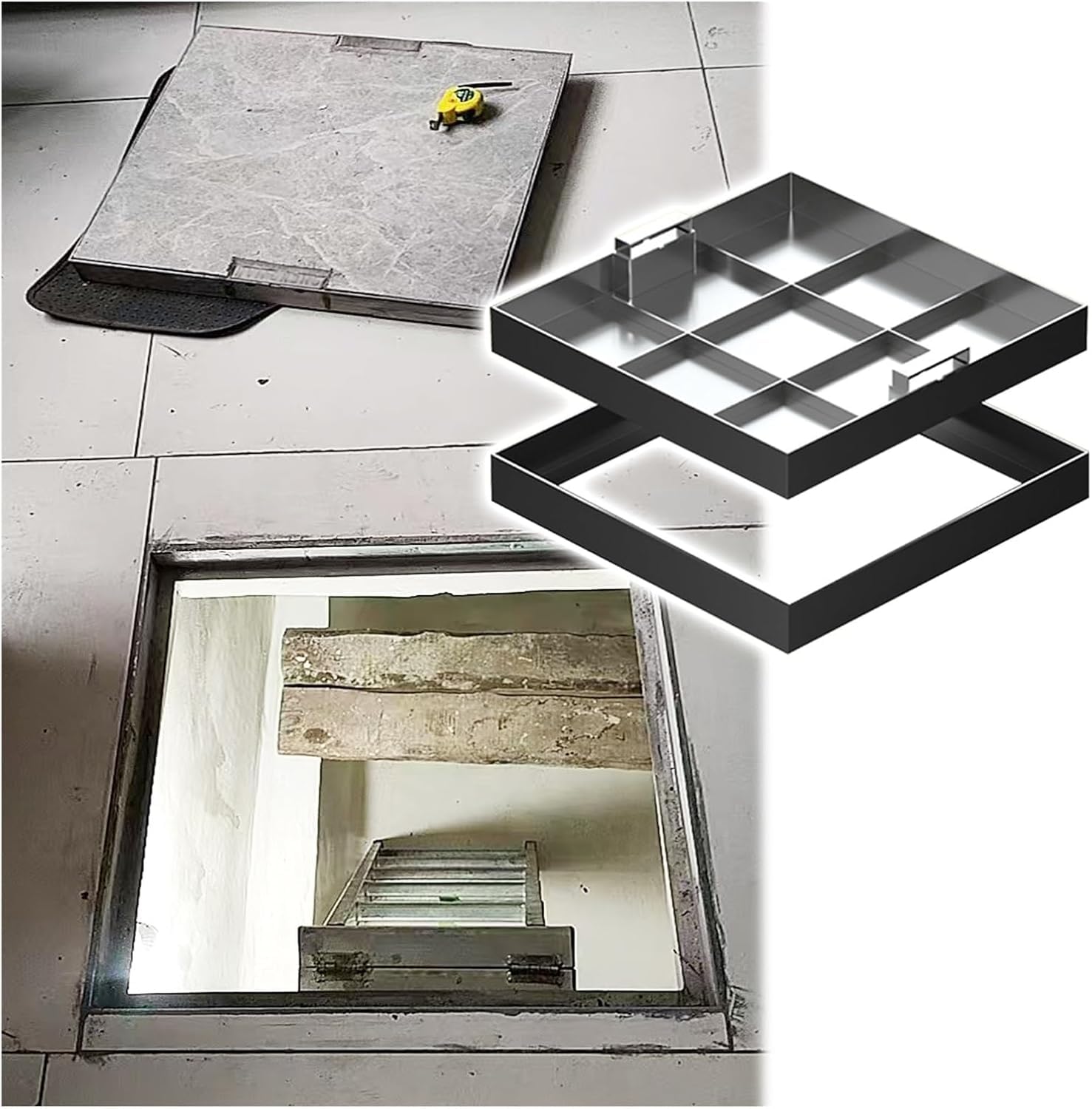 Tapa cuadrada de inspección de 46 x 46 cm cubierta de metal para tanque séptico invisible de patio