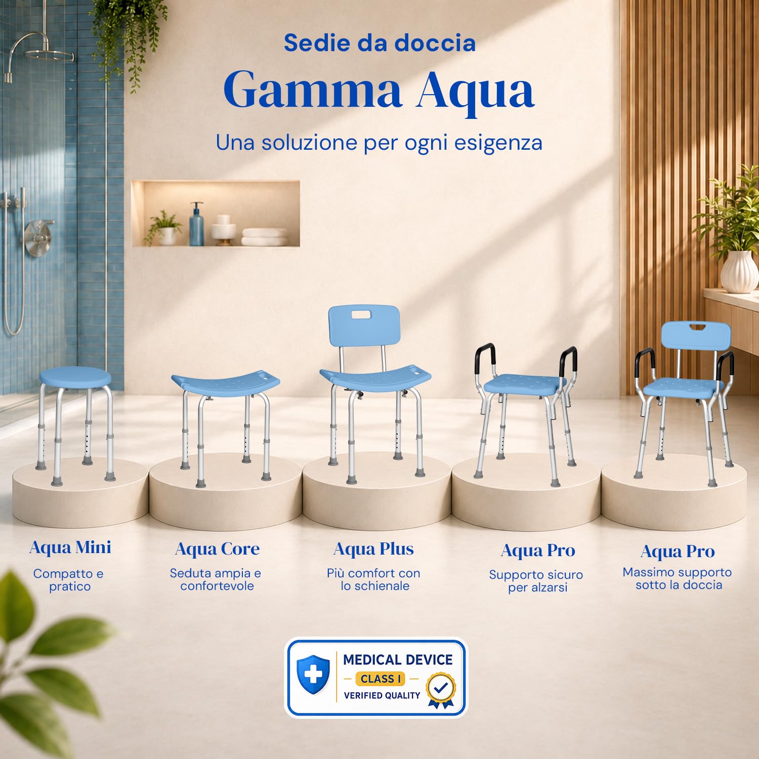 Geriafy Sgabello Doccia Regolabile con Braccioli Antiscivolo per Anziani | Aqua Pro, sgabello doccia con braccioli, altezza regolabile, seduta stabile, antiscivolo, alluminio