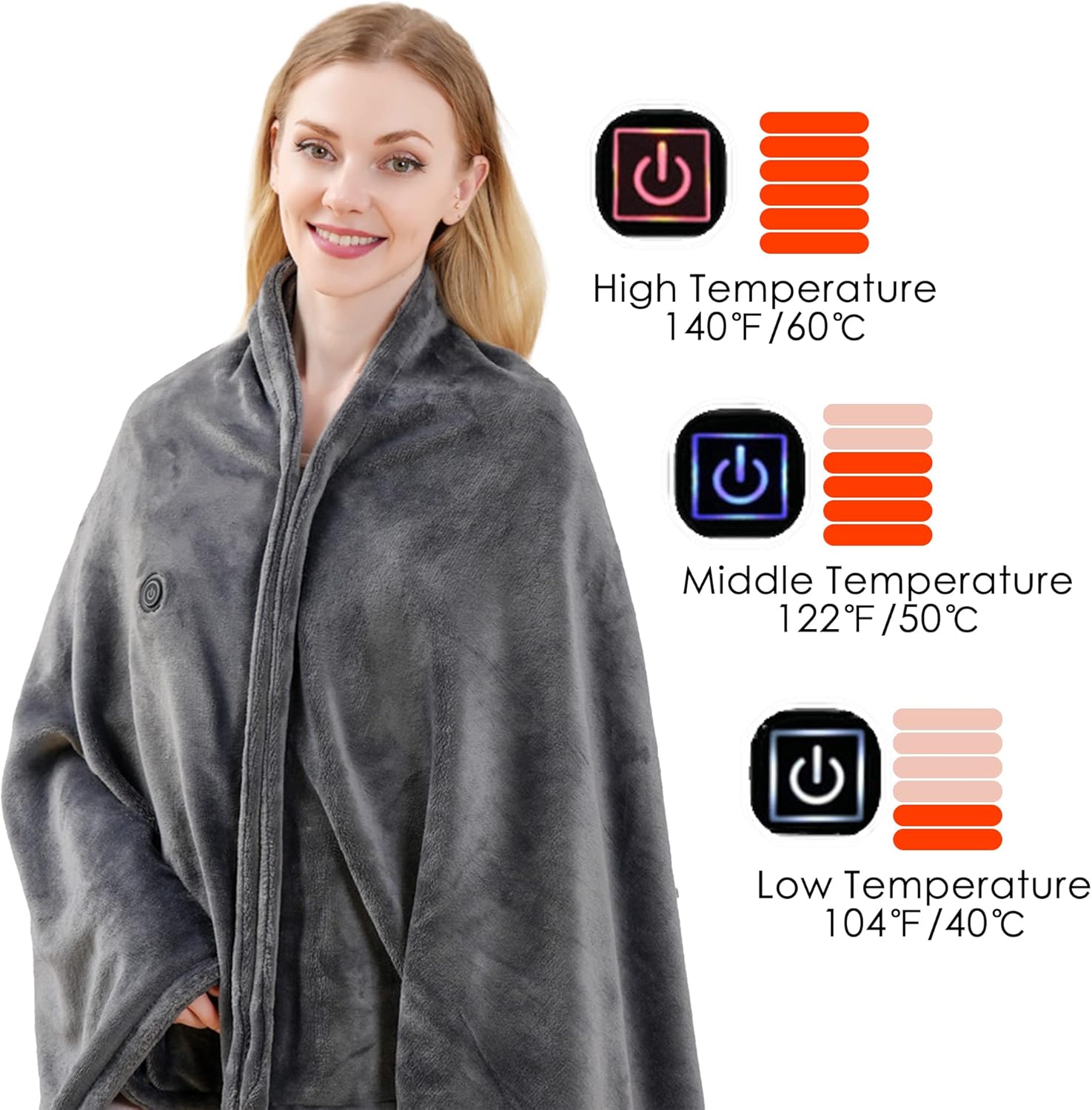 review ANTQUE Heated Blanket Electric Shawl Throw with Zipper, Heating Blanket with 3 Heating Levels, Soft Cozy Flannel Washable Blanket with Fast Heating, 59 X 31.5 Inches