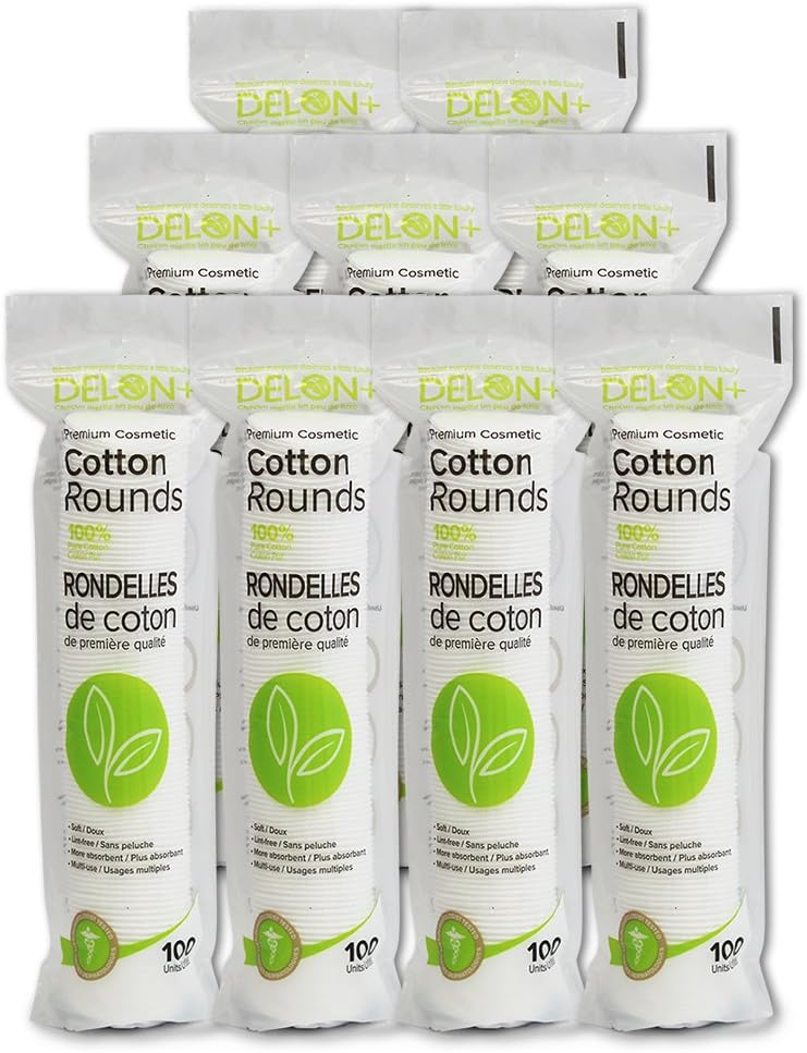 Delon 100% Cotton Rounds, New and Improved Premium Quality Softer Edges, 9x100 Count