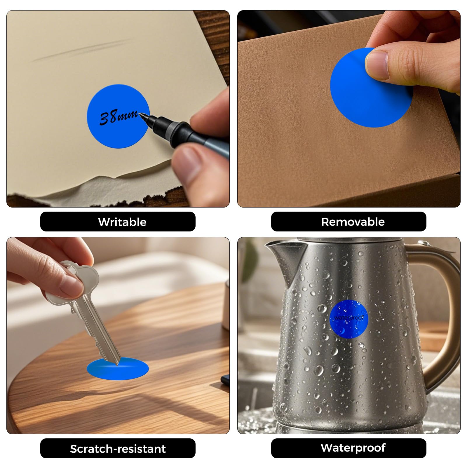 FINDAT 1000PCS Blue Round Labels 38mm Colour Coding Circle Stickers Vinyl Removable Waterproof Name Tags for Envelopes Sealing Bottle Jar - Image 3