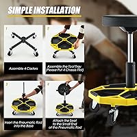 Vista 8 de Goplus Taburete de Mecánico, Silla de Garaje con Ruedas con Altura Ajustable de 16"-22", Bandeja Magnética Extraíble para Herramientas, Cojín