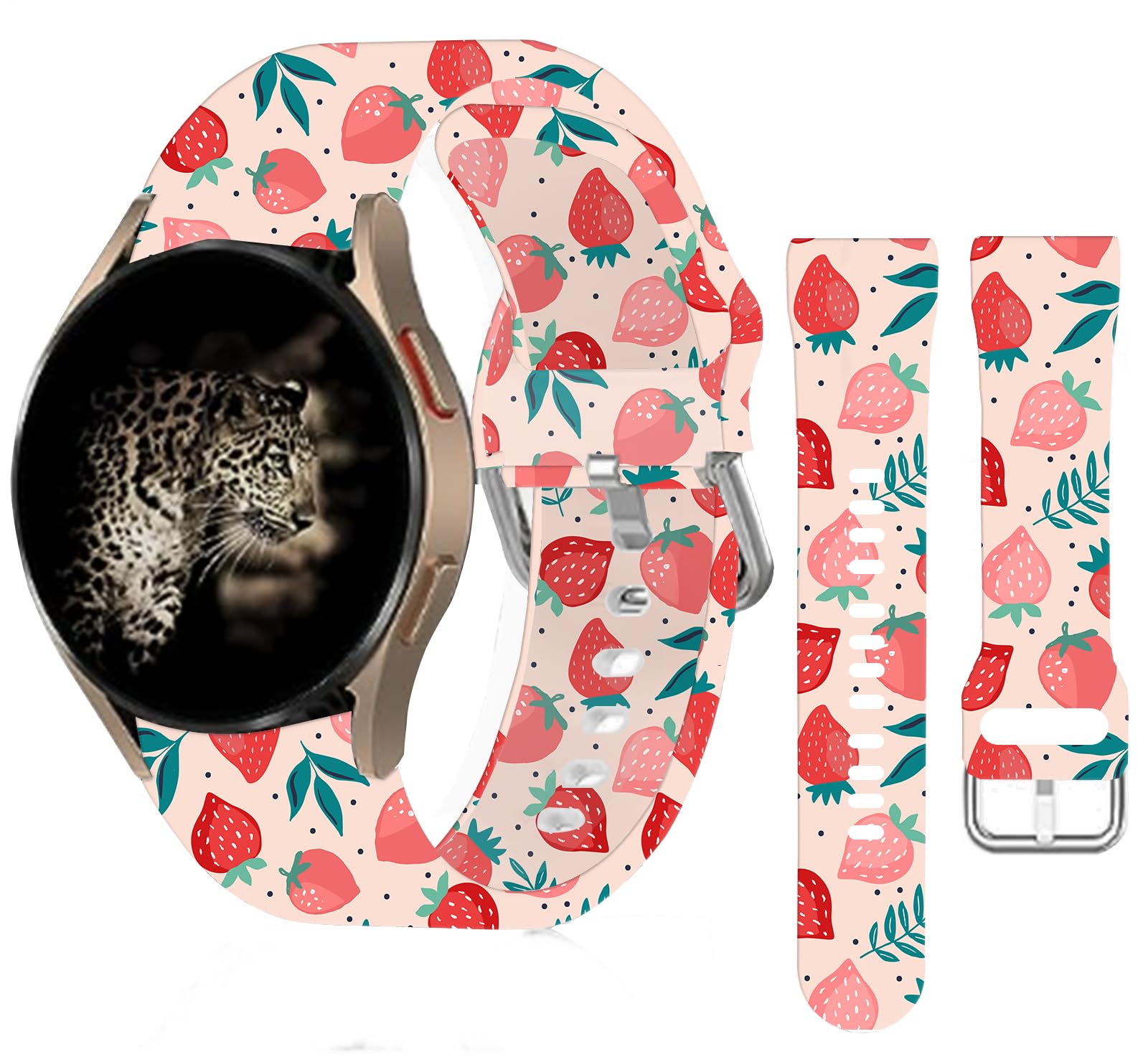 20mm Silicone Sport Bands Compatible forv Galaxy Watch 6/Watch 5/Galaxy Watch 4 40mm 44mm/Classic 42mm 46mm/Watch 3 41mm, Active 2 Watch Bands,Cute Replacement Strap for Women Men(pink starwberry