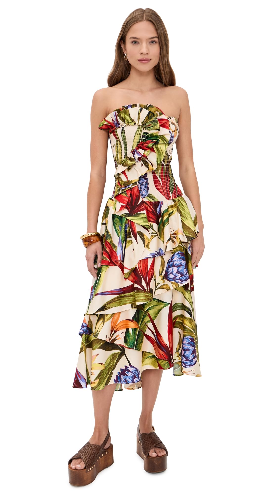 Women's Floral Strapless Midi Dress
