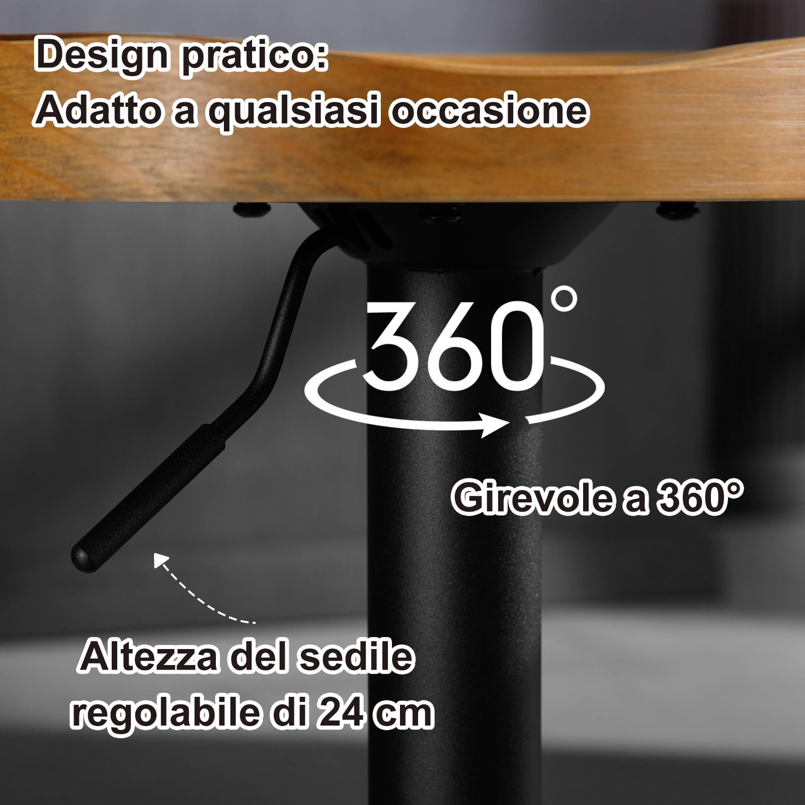 WOLTU Sgabelli Cucina Set 2, Regolabile, Legno Massiccio, Legno Scuro | Sgabello Bar a Sella, Altezza Regolabile 60-81cm, Girevoli a 360°, con Poggiapiedi, per Colazione, penisola cucina