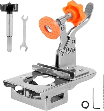 Concealed Door Hinge Jig, 35mm Stainless Steel Locking Cabinet Hinge Jig, Adjustable Puncher Locator Hole Drilling Positioning Tool for Door Cabinets Hinges Mounting with Drill Bit