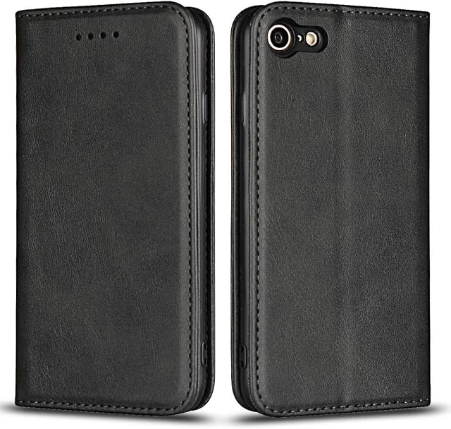 DENDICO Case for iPhone 7 / iPhone 8 / iPhone SE 2020, Classic Leather Wallet Case Flip Notebook Style Cover with Magnetic Closure, Card Holders, Stand Feature - Black