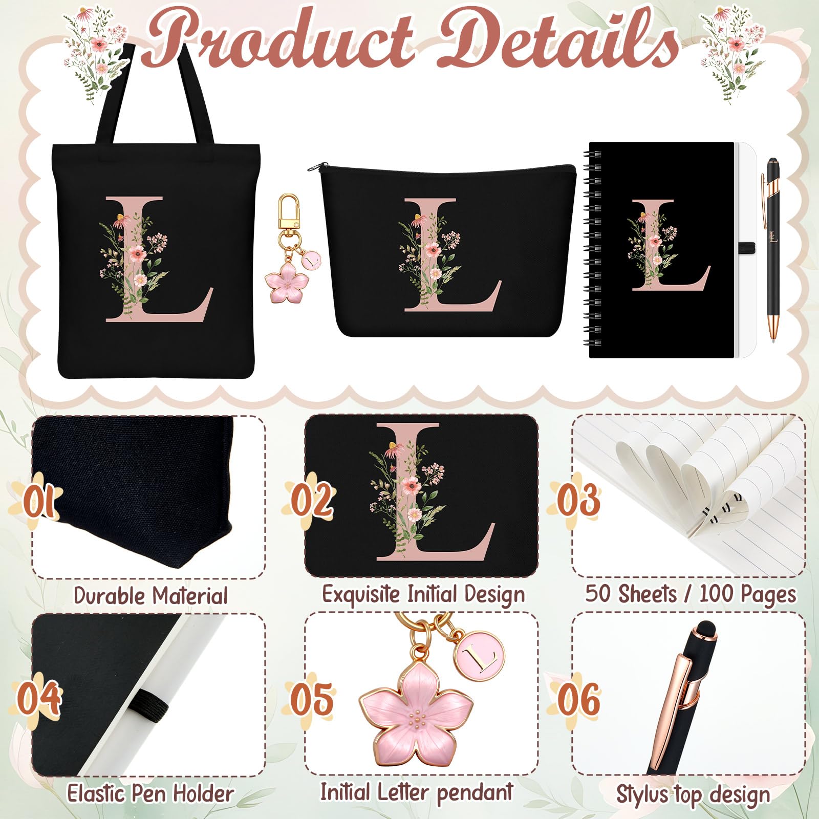 Talltalk 5 Pcs Personalized Women Gifts,Initial Tote Bag,Personalized Tote Bags,Graduation Gifts for Women
