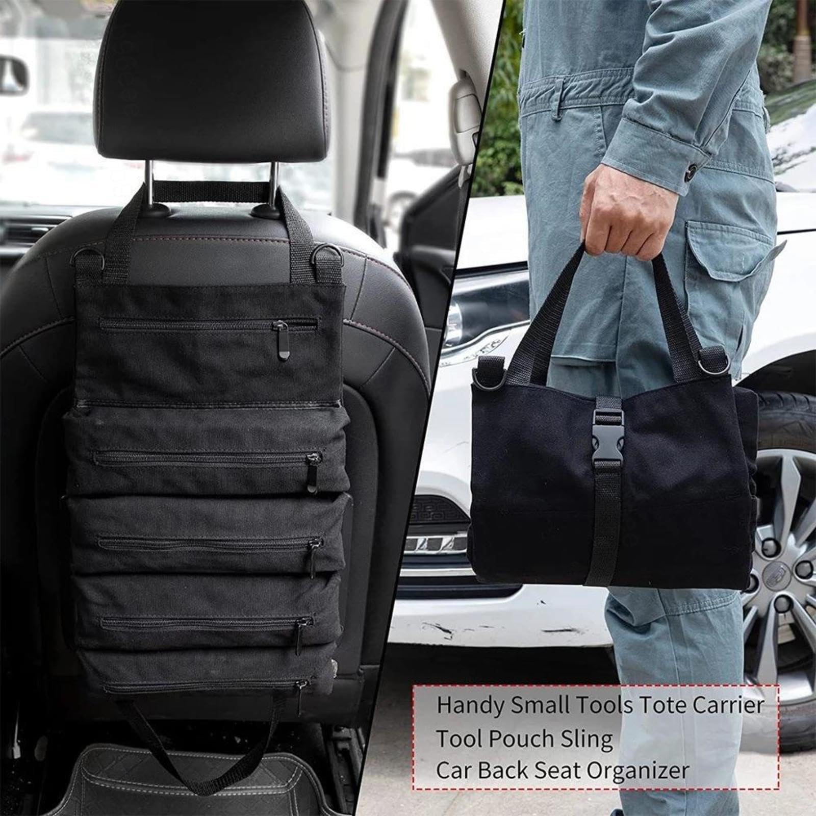 VIDECOR Sac à Outils Enroulable, Organisateur D'outils en Rouleau avec 4 Poches Zippées, Sac à Outils Polyvalent, Organisateur de Rouleaux D'outils pour Mécanicien électricien,D