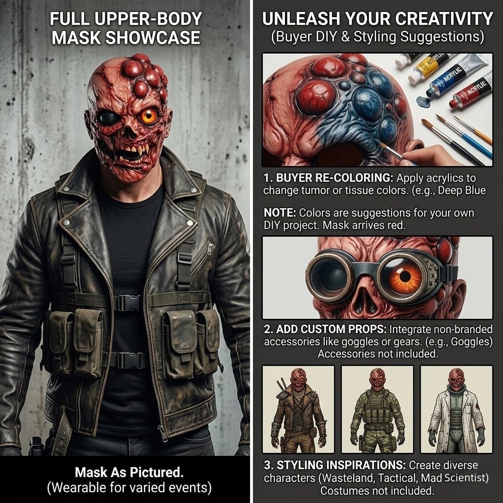 Scary Halloween Zombie Face Cover Creepy Mutant Monster Dress up Headgear Realistic Horror Party Cosplay Costume Props for Adults