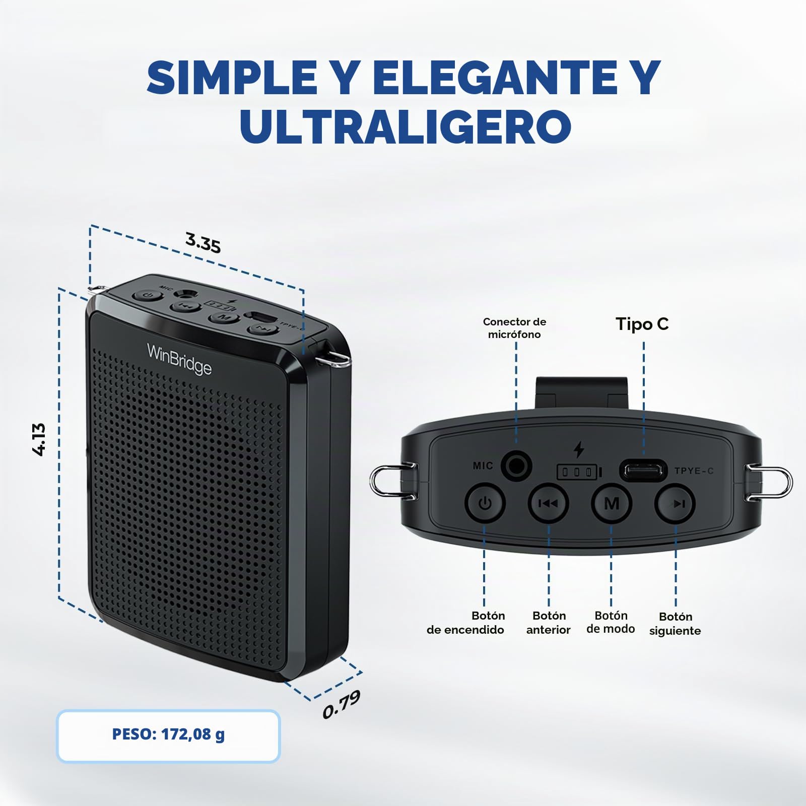 WinBridge - Amplificador de Voz con micrófono portátil, micrófono de Profesor para Aula, Altavoz de guía turística, micrófono de Auriculares para Instructor de Grupo, micrófono megáfono, Sonido Claro