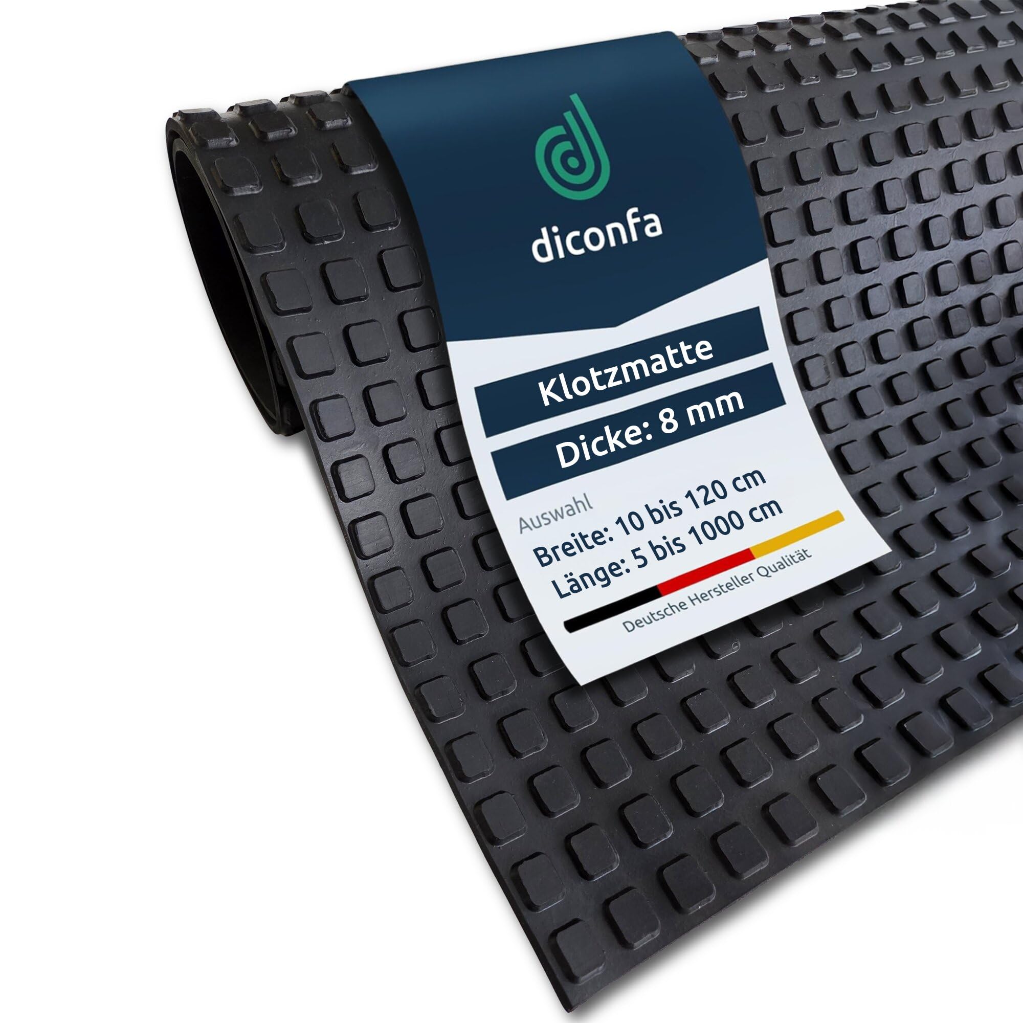 diconfa Gummimatte Klotzmatte 8mm NACH Maß - 0,1 bis 1,2m BREIT - 0,1 bis 10m LANG - 60cm x 150cm - mit Gewebeeinlage - Stallmatte Transporter Pferde Pferdewippe Tier-Anhänger Arbeitsplatzmatte