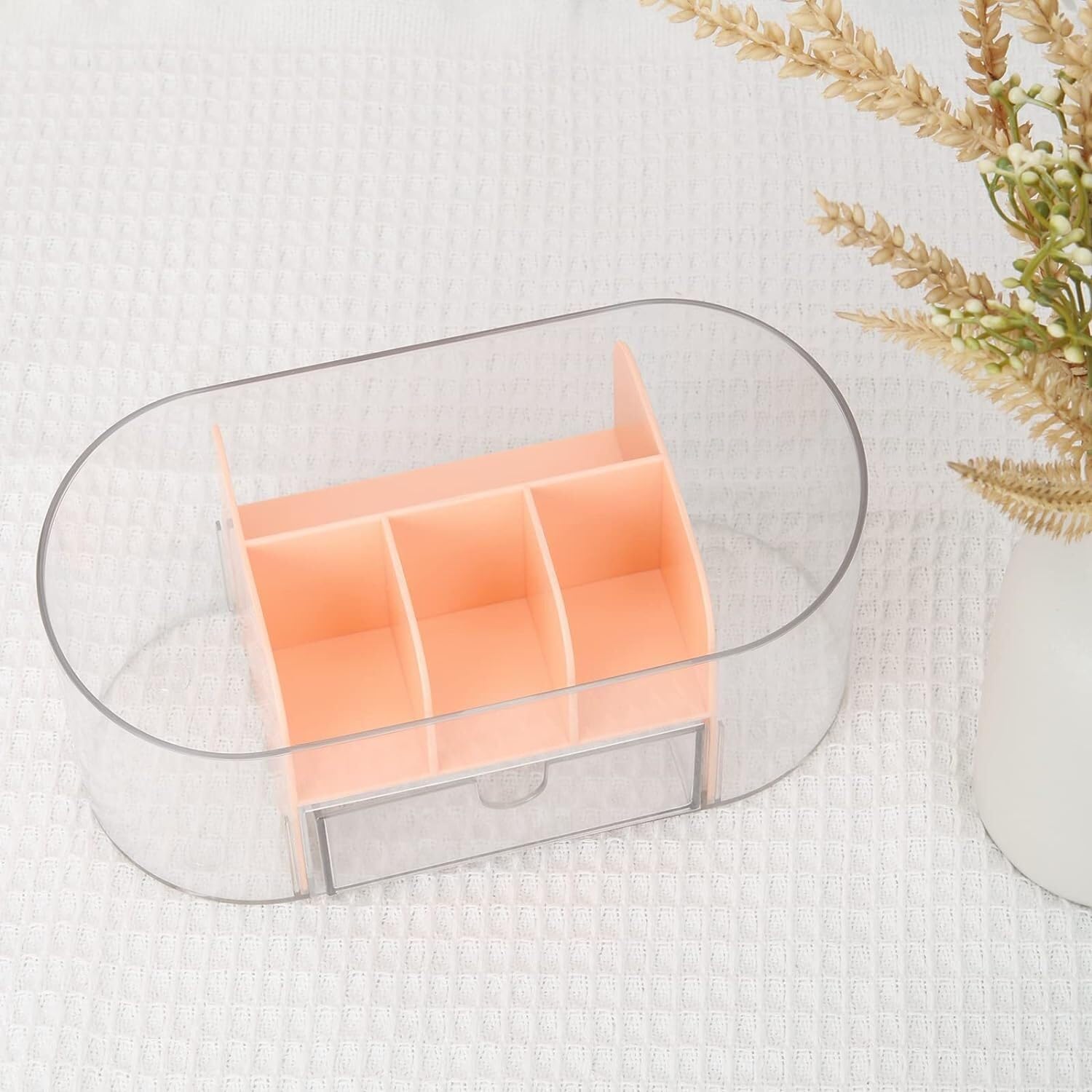 Organizzatore Scrivania Organizer da Scrivania Trasparente con Cassetto, Portapenne in Acrilico, Pennarelli, Forniture per Ufficio Trasparenti Ufficio(Pink)