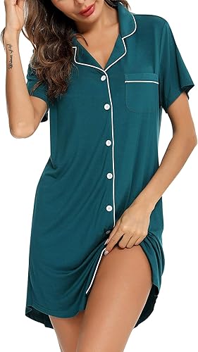Miniatura 2 de Samring Camisón de pijama para mujer, manga cortalarga, con botones, camisón para dormir, camisón para novio, talla XXL