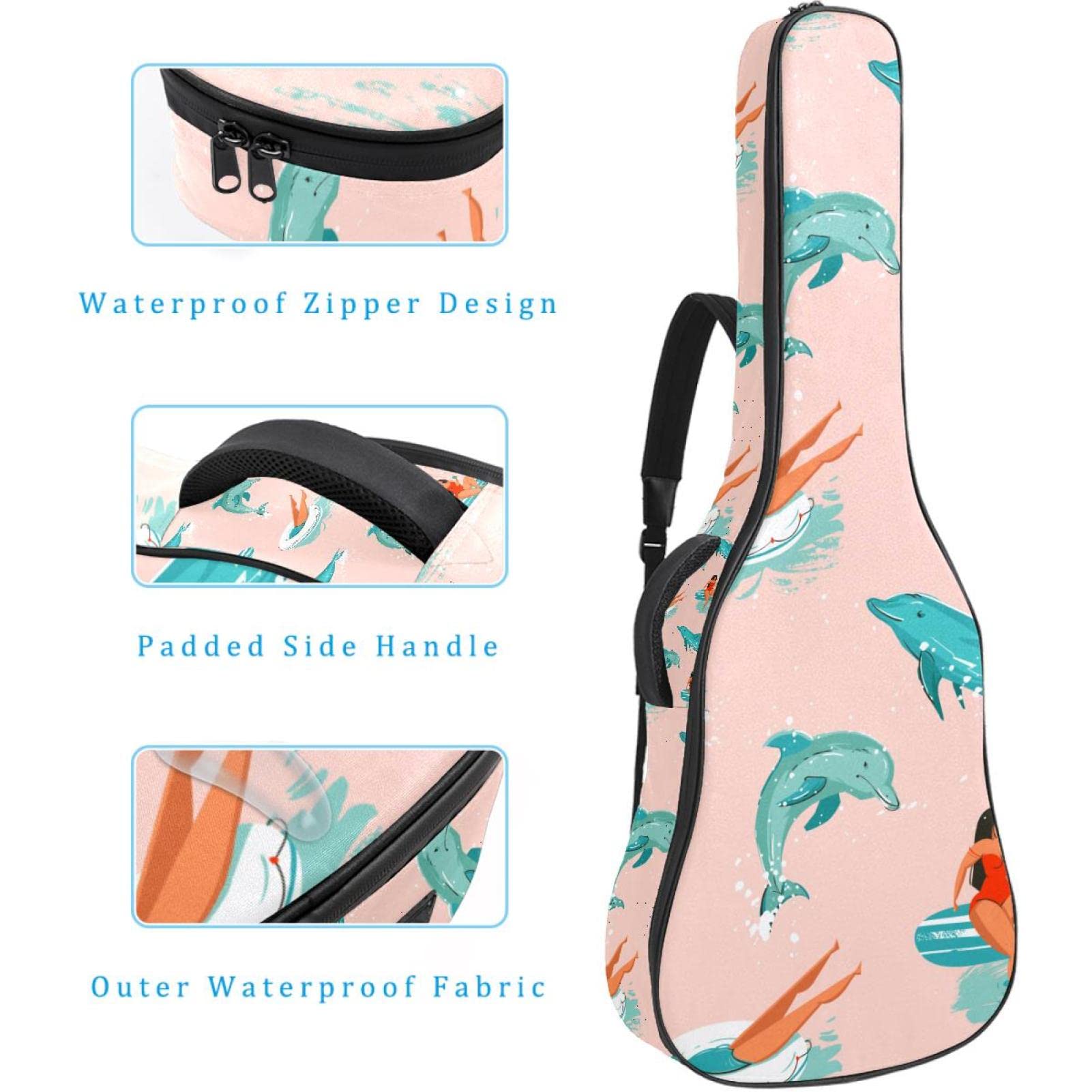 Akustikgitarrentasche, wasserdicht, Gitarren-Rucksack, dick, weich, gepolstert, tropisch, grünes Blatt, klassische Gitarren-Tasche, Farbe4, 42.9x16.9x4.7 in, Taschen-Organizer