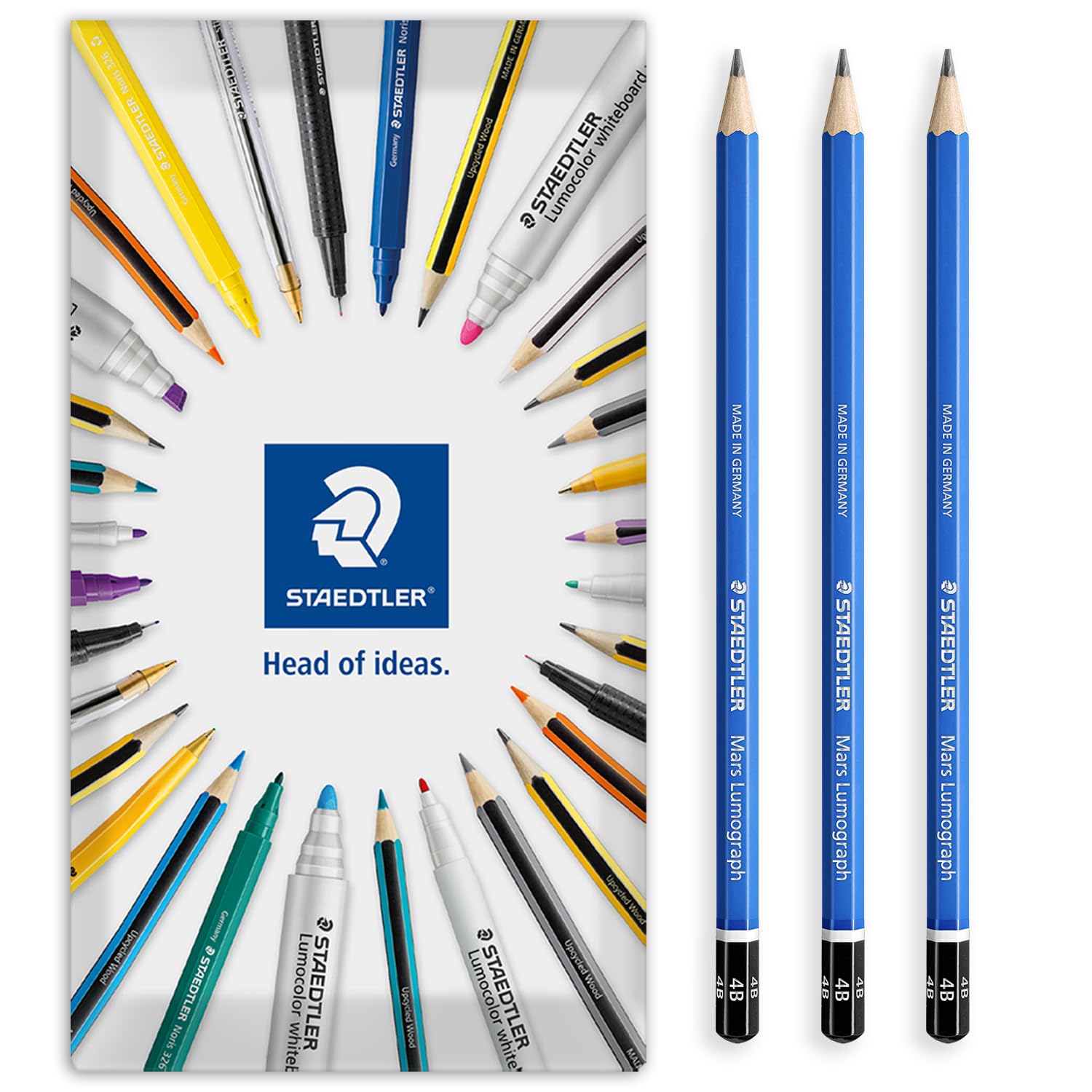 STAEDTLER 100 Lumograph Graphite Pencils, 4B, Pack of 3 in Envelope Pack