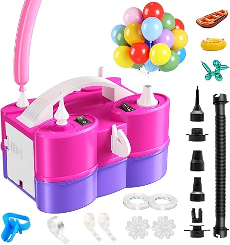 Miniatura 11 de Biapian Bomba de globo eléctrica, bomba de aire eléctrica portátil 3 en 1 para globos e inflables, máquina sopladora de globos de doble boquilla