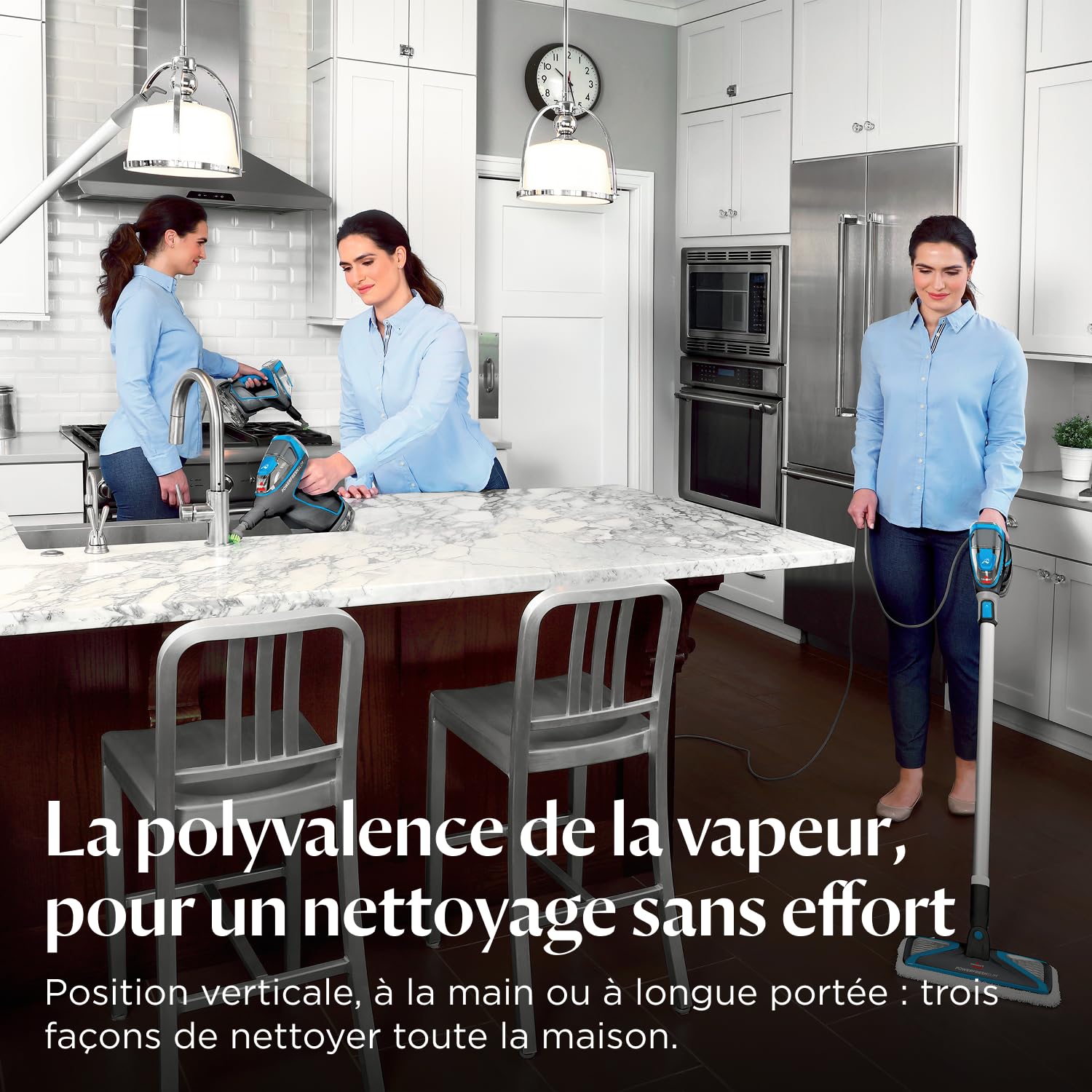 BISSELL PowerFresh Slim Steam, Nettoyeur vapeur 3 en 1, Passe du nettoyeur vapeur pour sols au nettoyeur vapeur portable, Nettoyeur portable léger et multi-usage, Access. inclus, 1600W, 4268N