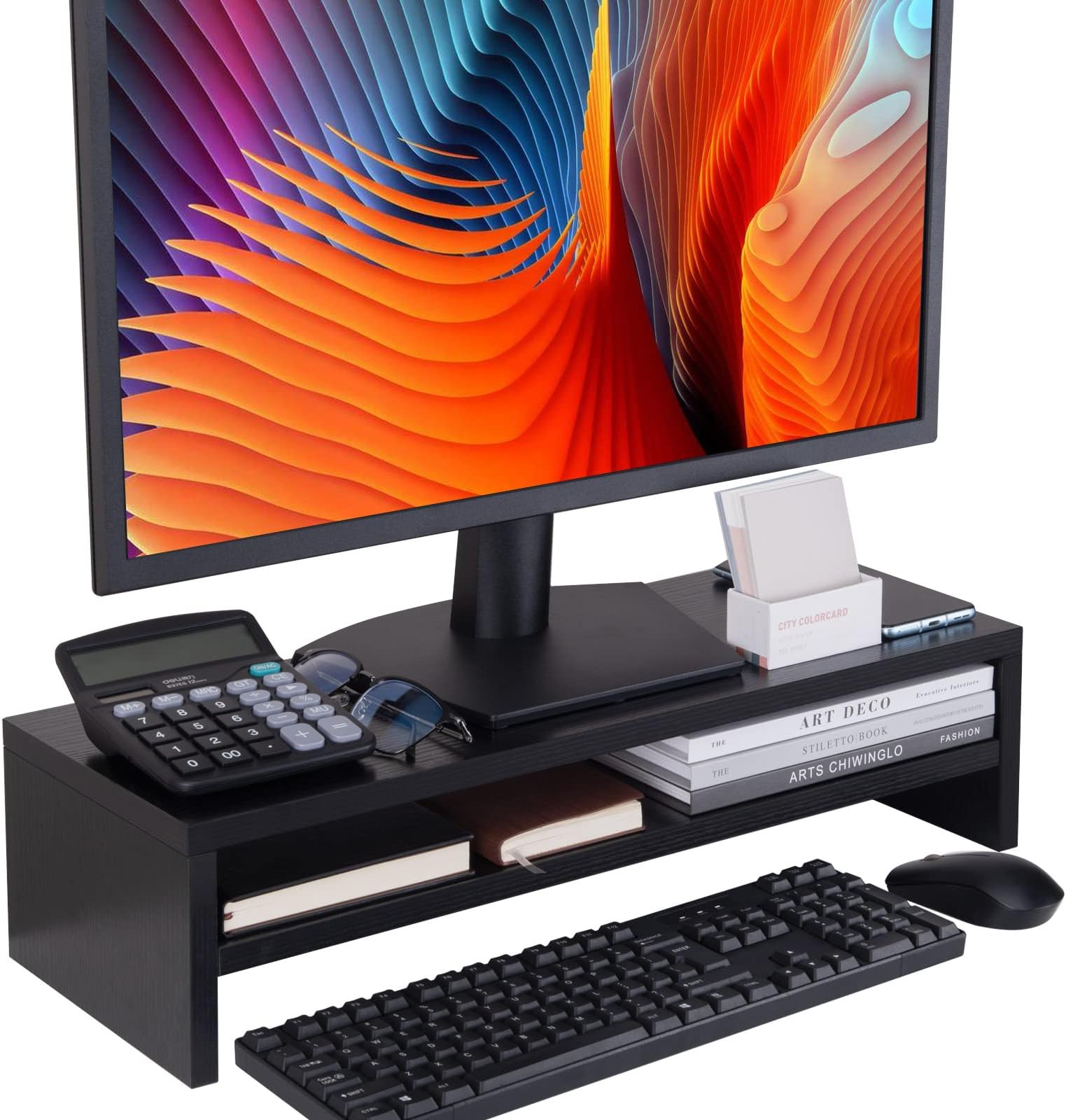 BEYGORM 2 Tier Monitor Stand for Laptop/TV/PC/Printer, Multifunction Desktop Organizer 21,6 x 19,8 x 13,2 cm (L x W x H) (Black)