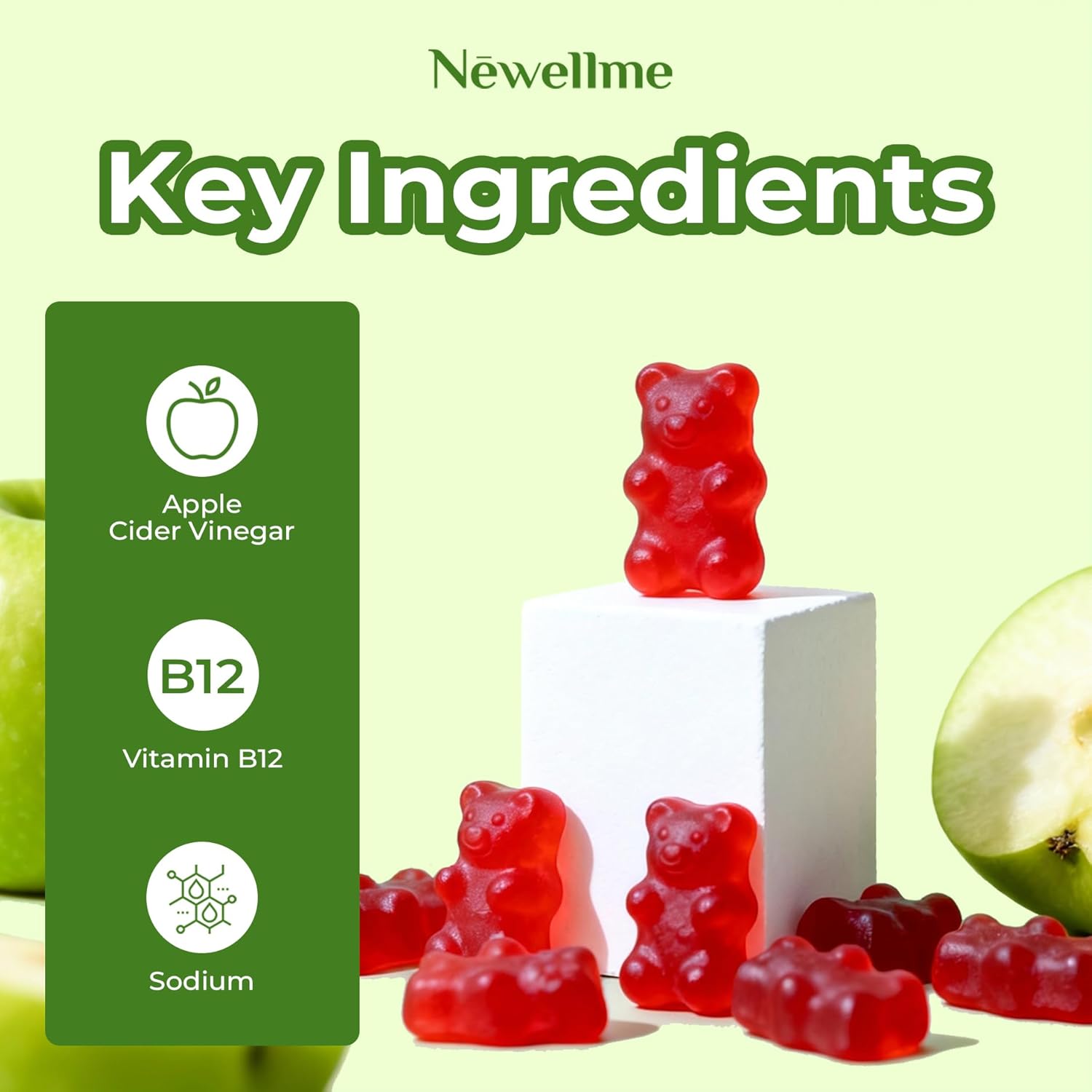 NEWELLME Organic Apple Cider Vinegar Gummies with The Mother & Vitamin B12, Sugar Free ACV Gummy Supplement for Digestion, Metabolism & Natural Energy Support,120 Counts - Image 3