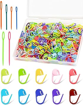 300pcs FIVEIZERO Stitch Markers with 6 pieces of large blunt sewing needles,colorful knitting markers,plastic crochet hook clip,bulk Crochet hook markers for knitting stitch locking clip crochet hooks